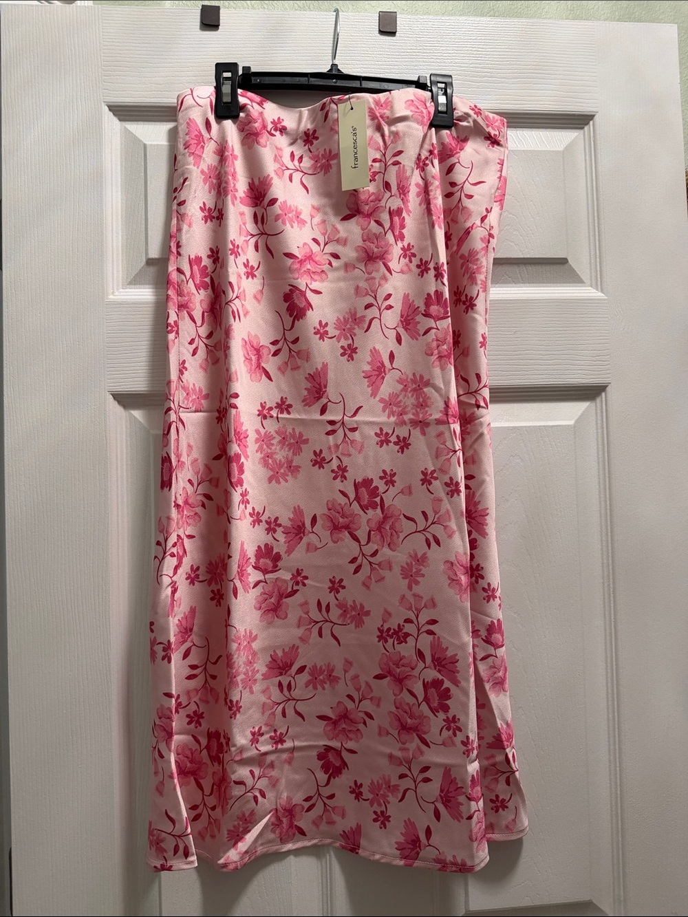 Francesca’s Pink Floral Midi Skirt